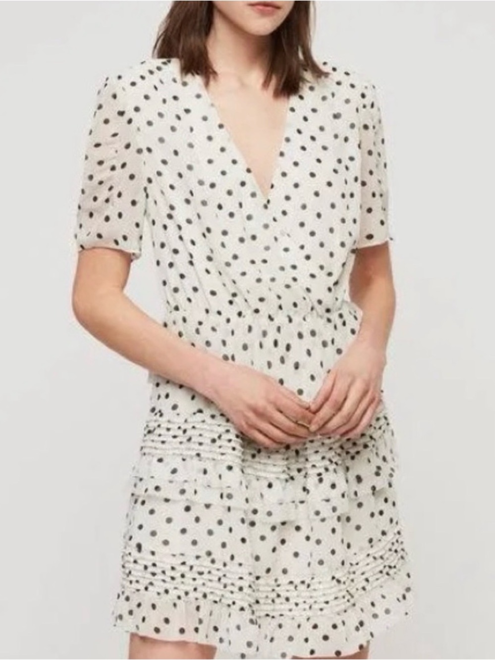 White Polka Dot Wrap-Style Mini Dress